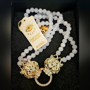 NWT EyeCandy Los Angeles Green Eyed Dual Leopard head Necklace